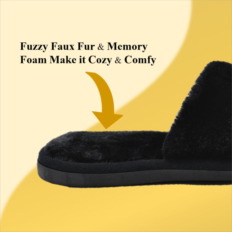 Crazy Lady Women's Fuzzy Fluffy House Slippers Cozy Cute Open Toe Memory Foam Breathable Indoor Outdoor Anti-slip Sandals(02Black40) - Image 4
